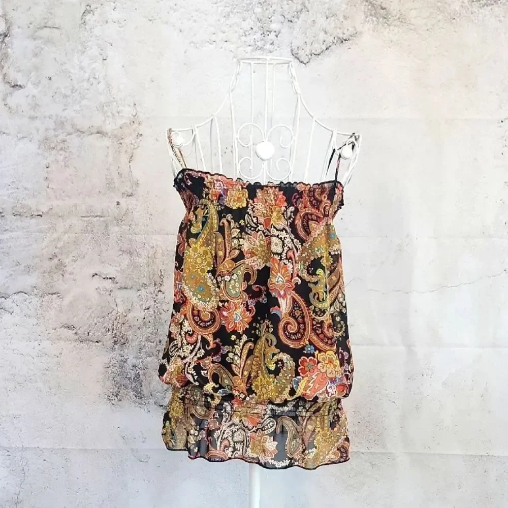 Trixxi Floral Square Top Boho Paisley Print Womens Size M